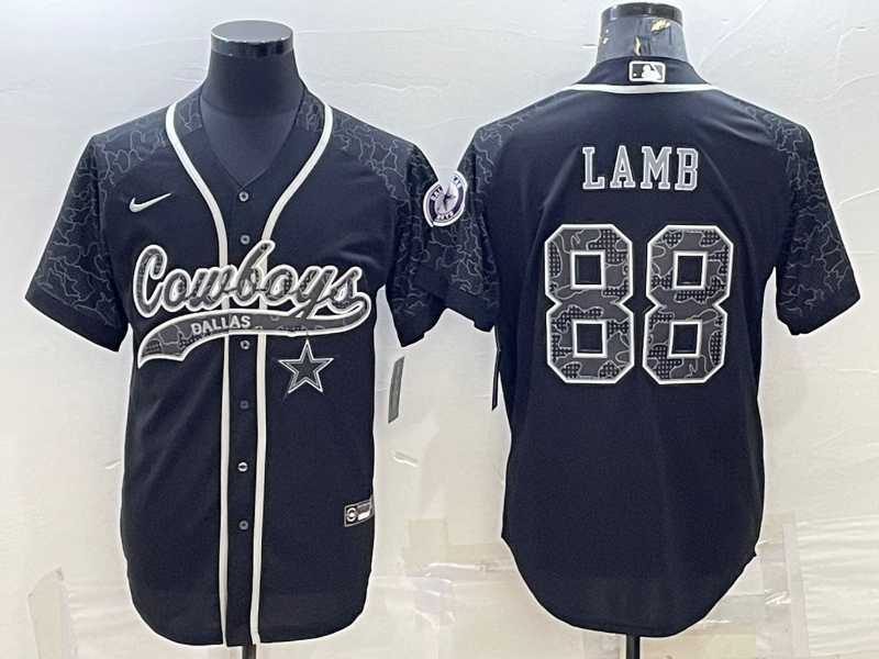 Mens Dallas Cowboys #88 CeeDee Lamb Black Reflective With Patch Cool Base Stitched Baseball Jersey->dallas cowboys->NFL Jersey